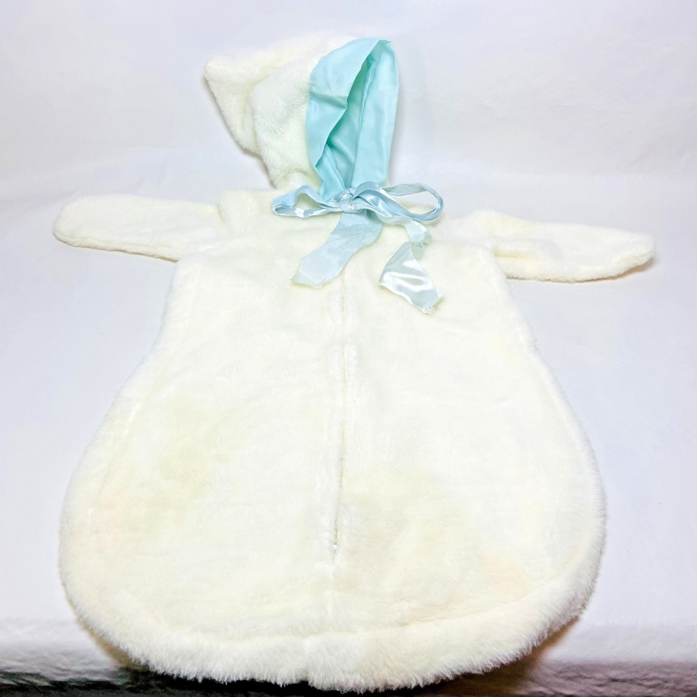 Vintage Something Pretty Baby Doll Fuzzy Sleeper Satin Edge Hood Zip 0-3 Months